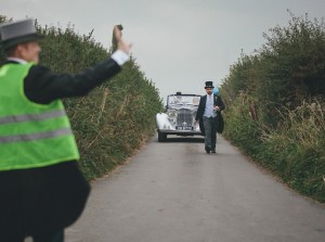 countryside wedding with vintage car hire